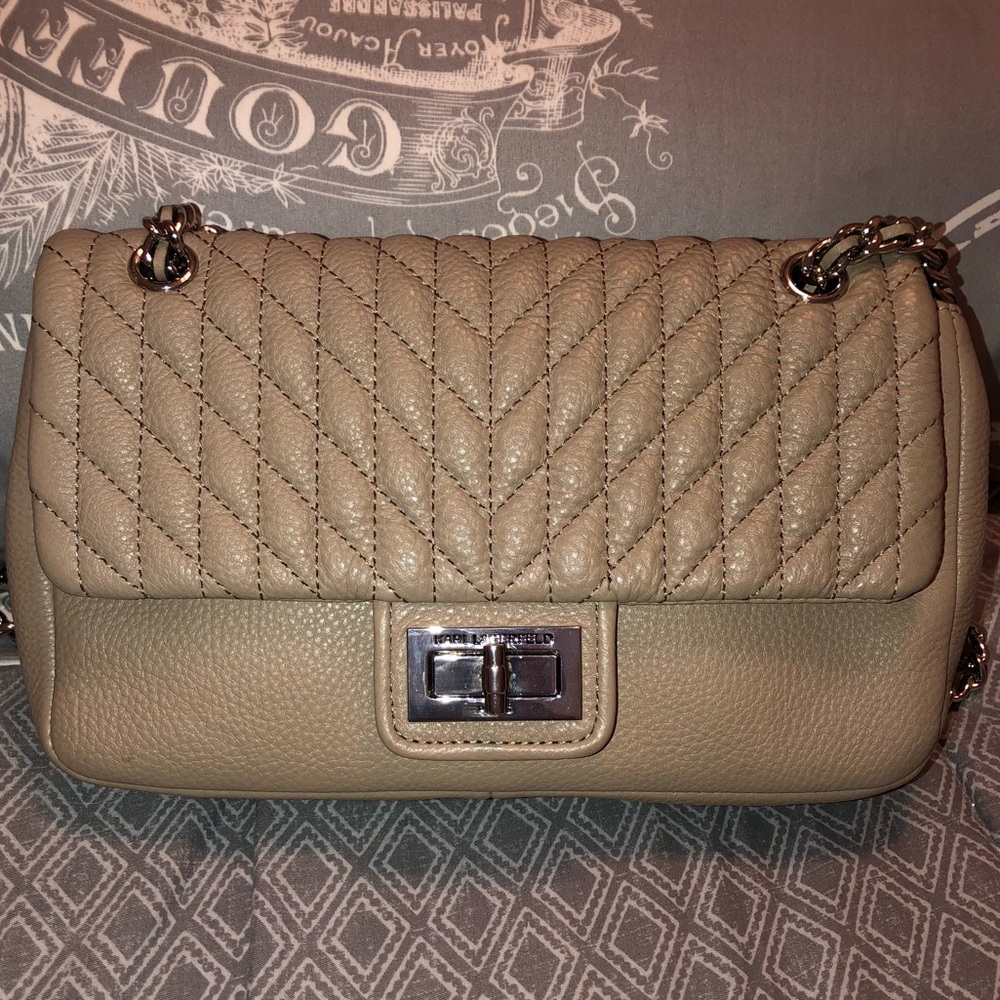 Karl Lagerfeld Quilted Crossbody Bag- Nude